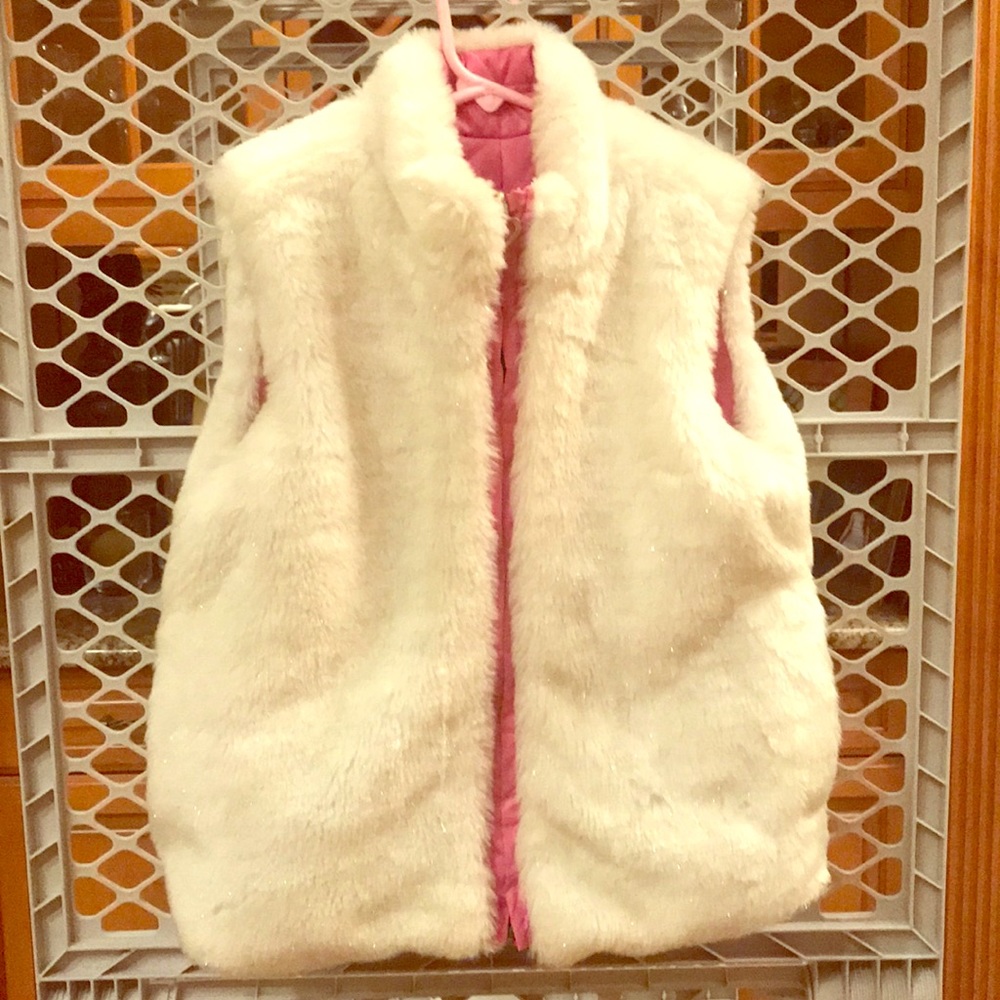 Girls reversible white faux vest
